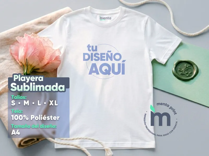Playera sublimada con diseño botánico en tonos menta